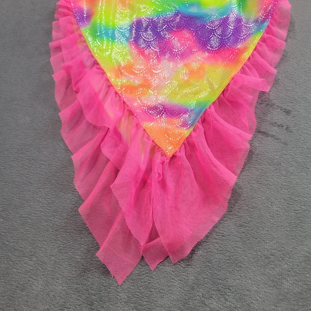 Wonder‎ Nation Swim Cover Up Girls XS 4-5 Rainbow Mermaid Tail Metallic Ruffle